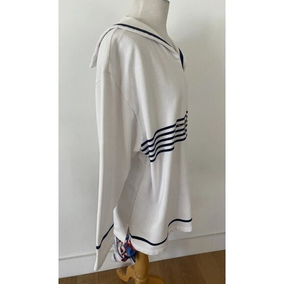 Needle & Threads Women's 3X Ivory/Navy Nautical Knit Top Long Sleeve - Picture 4 of 11